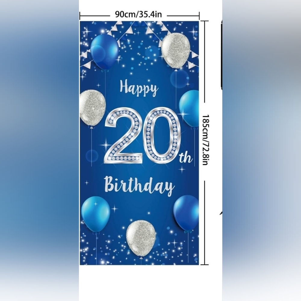 Blue and Silver 20th Birthday Banner